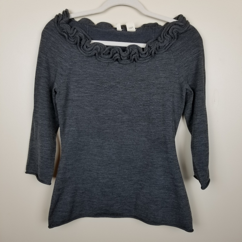 | Anthropologie | Moth New Day Haze Gray Sweater with Ruffle Neckline